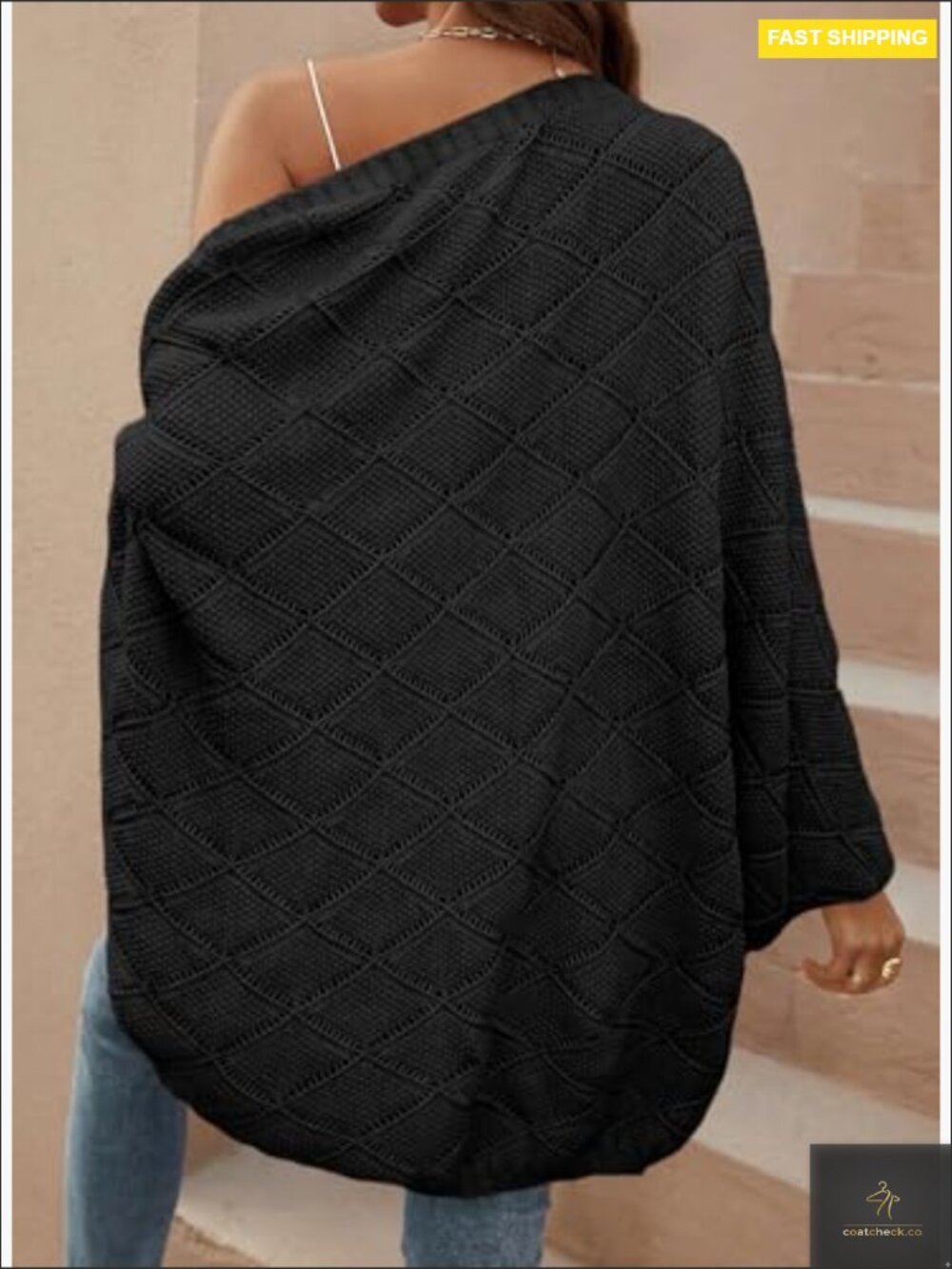 Oversized Crochet Batwing Sleeve Cardigan Boho Hollow Out Lightweight Shrug - Picture 2 of 7